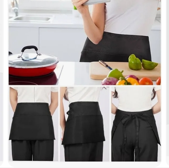 Restaurant Black Kitchen Apron With Pockets. Adjustable Tie in Back. Set Of 3 - Picture 1 of 5